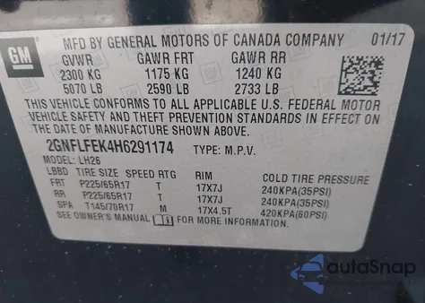 2017 Chevrolet Equinox Lt из США, поврежденный, VIN 2GNFLFEK4H6291174